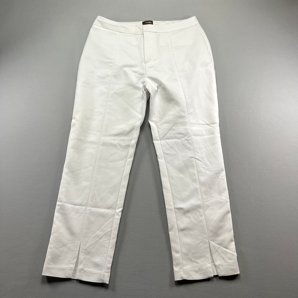 Crosby Dress Pants Womens 10 White Cotton Stretch Pleated Straight Leg Formal